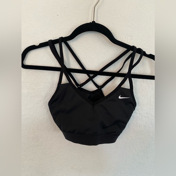 Nike Womens Pro Indy Strappy Sports Bra Black/Black/White - Picture 1 of 5